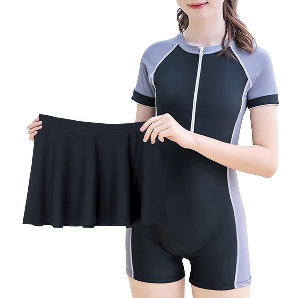Girls One Piece Rash Guard with Skirt (11-13 Years, approx Large)